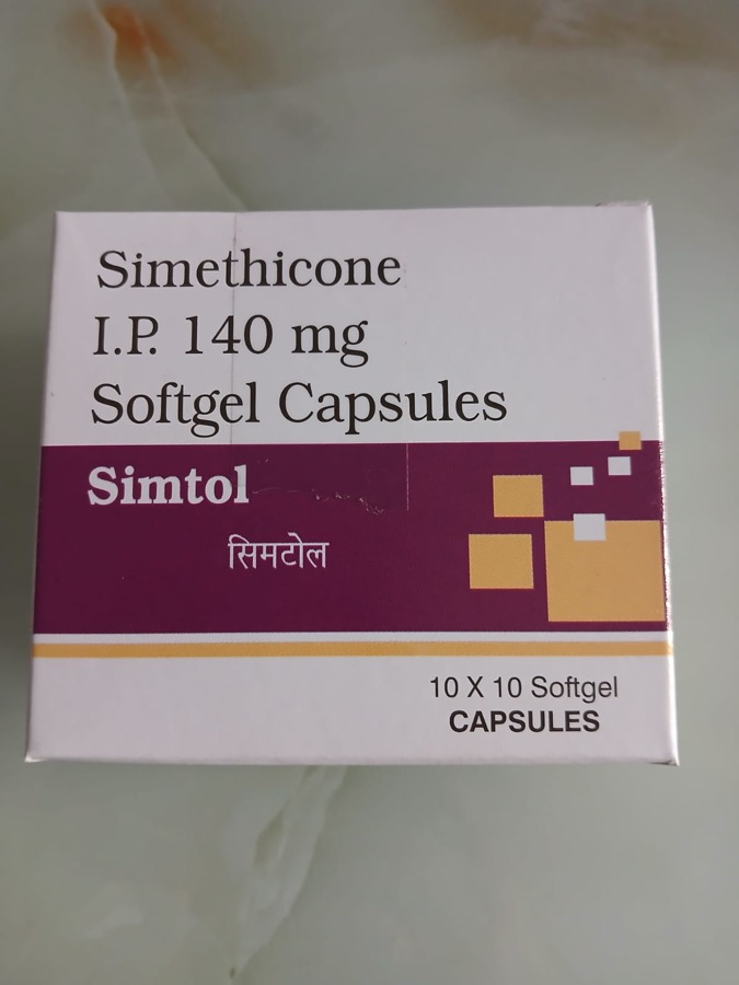 Simtol - Simethicone I.P. 140 mg Softgel Capsules box